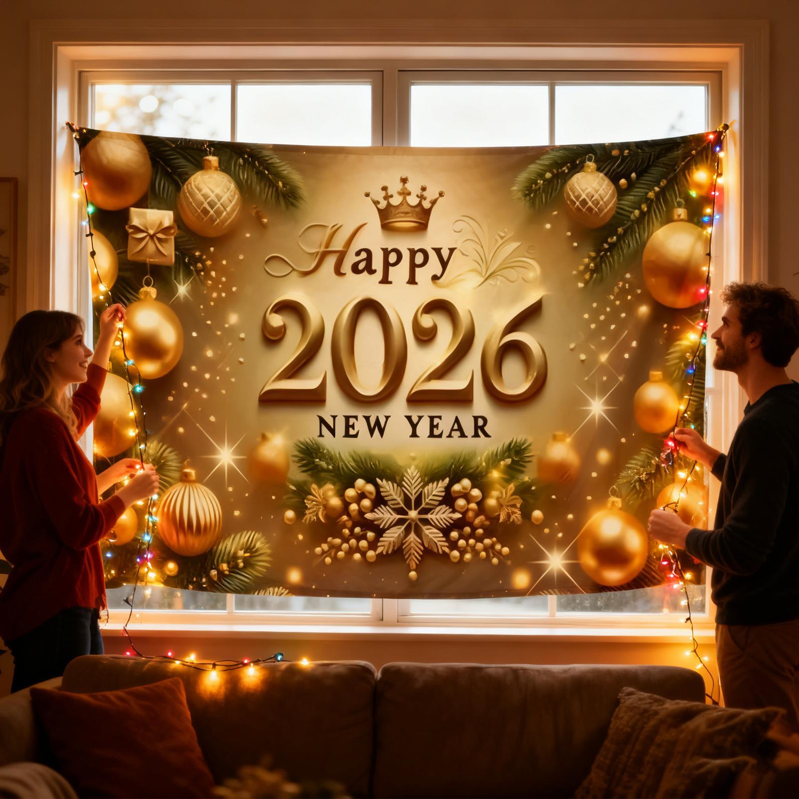 Happy New Year Banner 7x5 Ft 2 - Home Office Holidays 2026 评论和价格