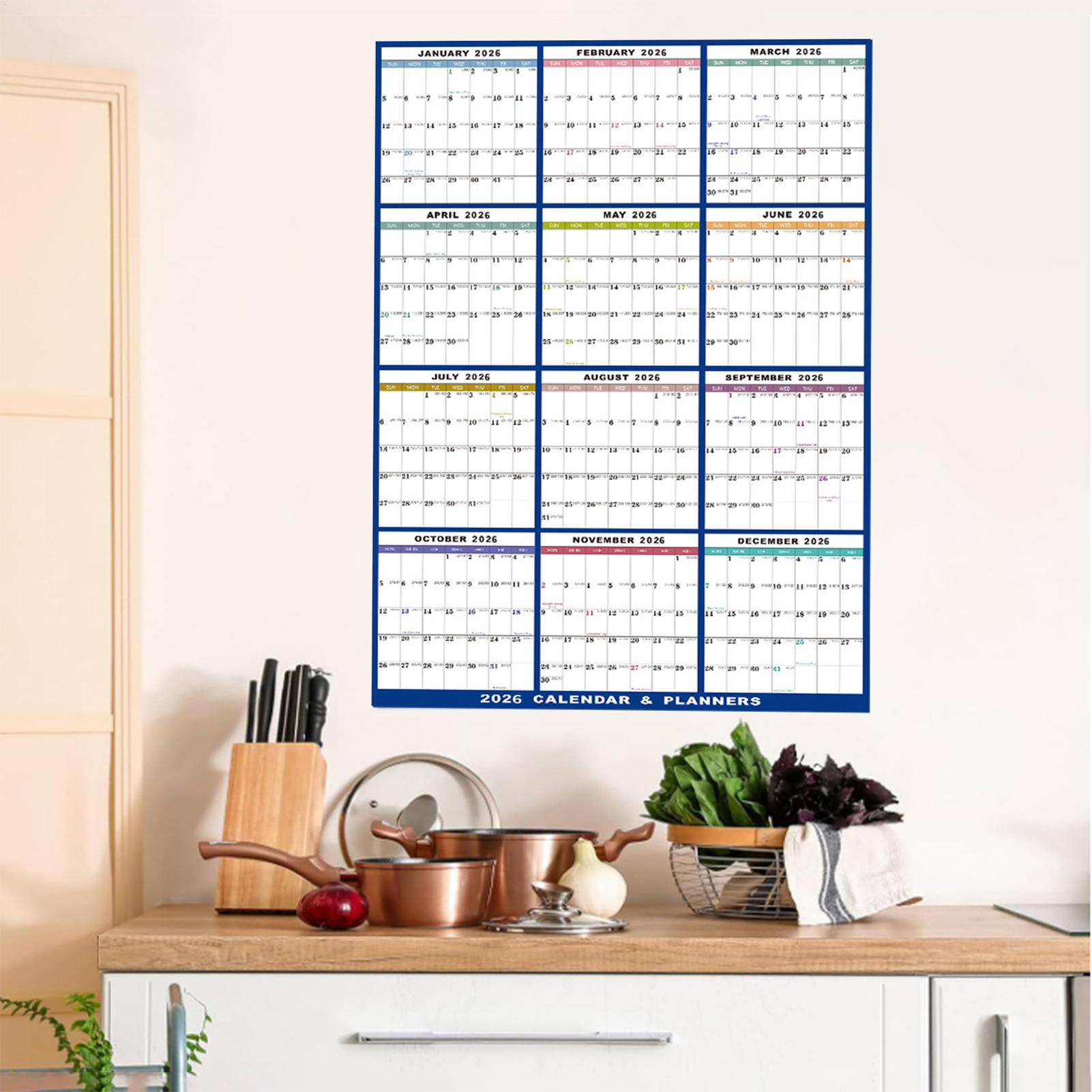 Large Erasable 2026 Wall Calen - Home Office Holidays 2026 评论和价格