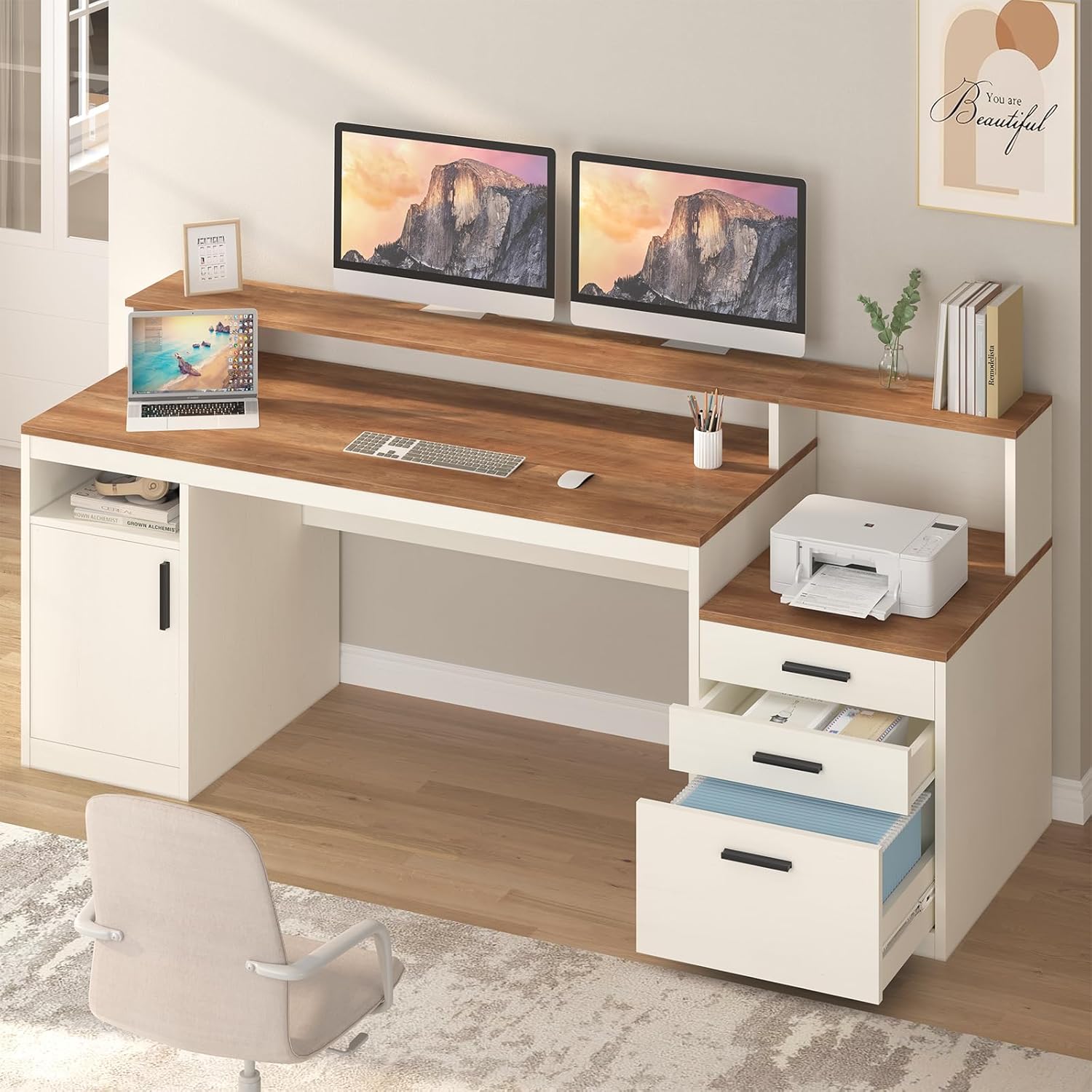 65 Inch Computer Desk with 3 D - Home Office 365 评论和价格