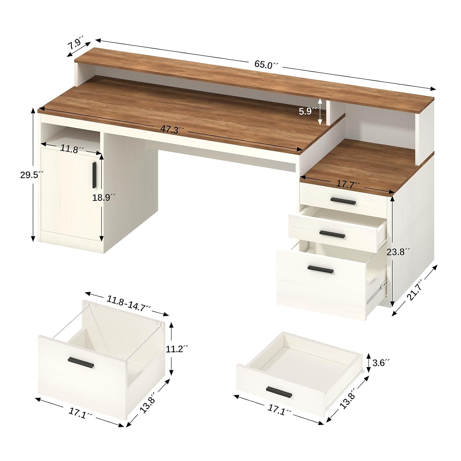 65 Inch Computer Desk with 3 D - Home Office 365 评论和价格